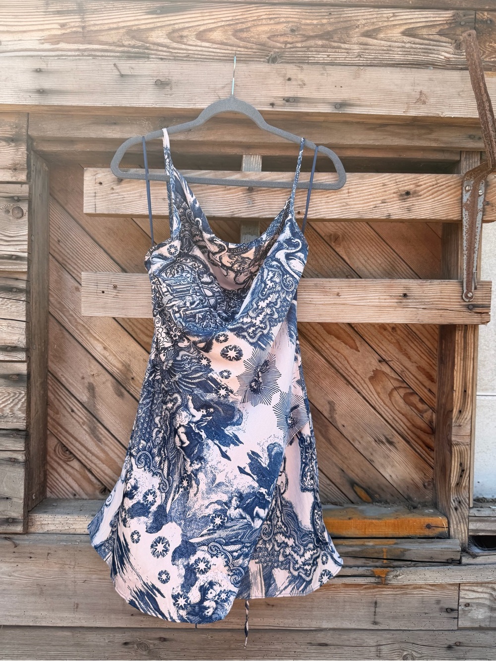 Topshop Navy and Light Pink Paisley Slip Dress
